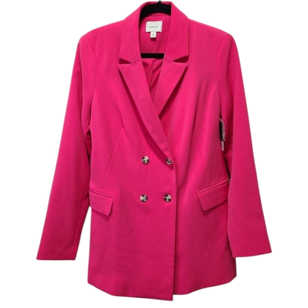 Nine West Pink The Boyfriend Blazer Double-Breasted Suit Jacket Size 8 NWT